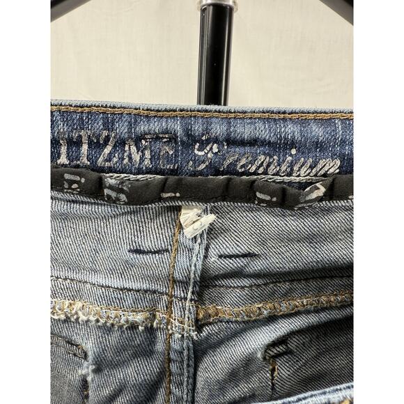 Itzme Premium Women’s Jeans Size 11 Stretch Blue Distressed Flap Pocket Straight - Picture 13 of 16